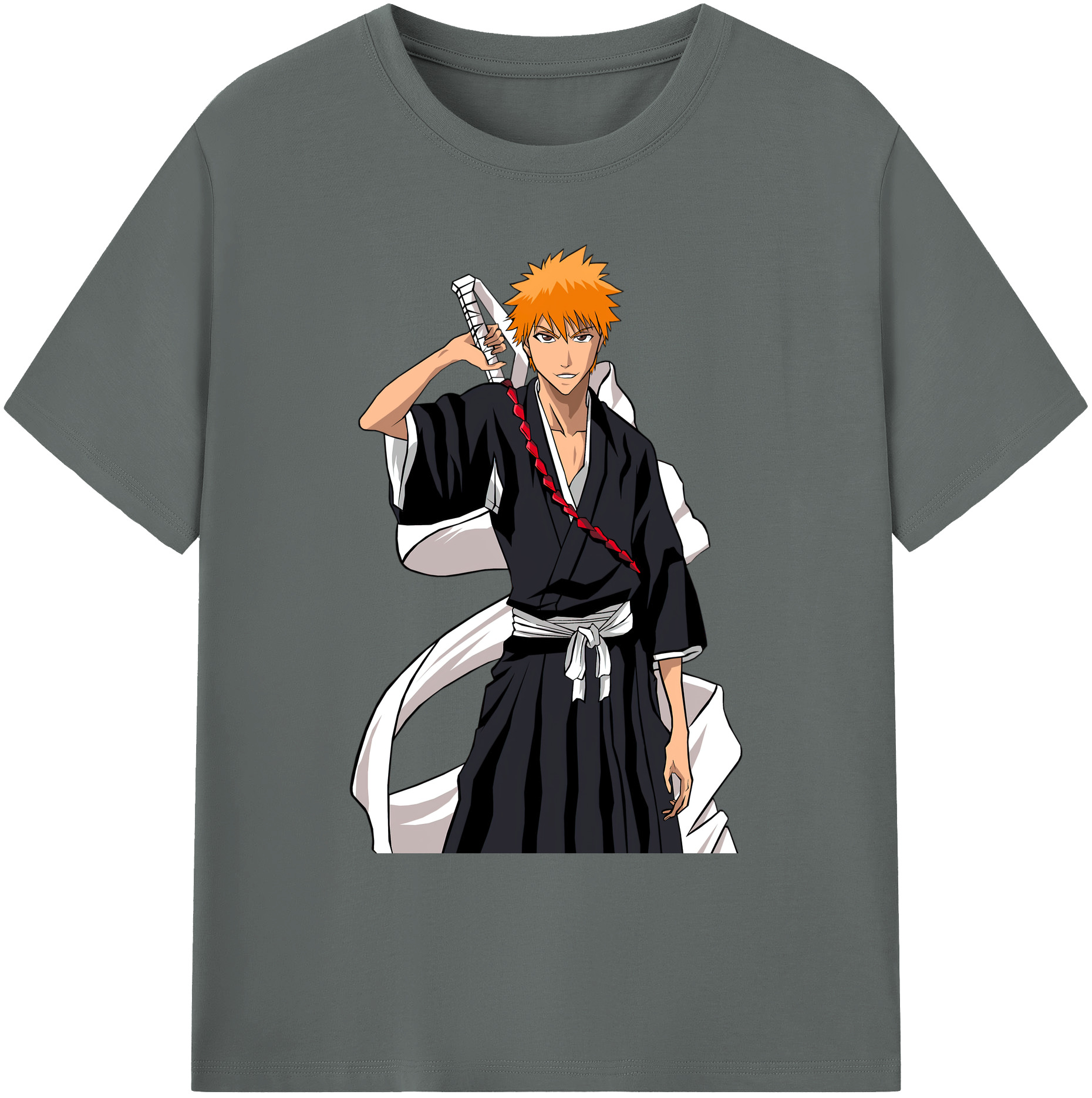 （画像用） ブリーチ 黒崎一護（くろさき いちご）BLEACH Kurosaki Ichigo 綿100％ メンズ半袖Tシャツ｜肌触りやわらか＆通気性